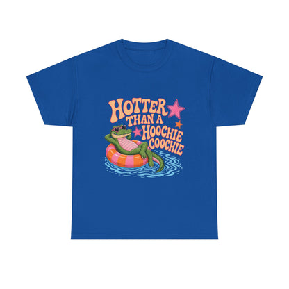 Graphic Tee — "Hotter Than a Hoochie Coochie" Alligator Pool Float Shirt
