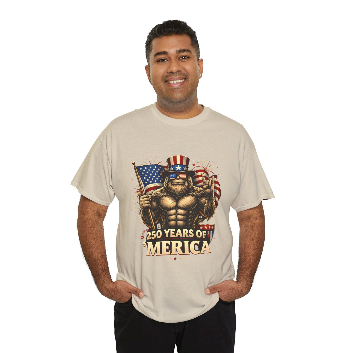 250 Years of America T-Shirt — Patriotic Uncle Sam Bigfoot Flag Tee
