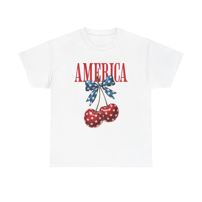 America Cherry Tee — Patriotic Vintage Stars & Stripes Graphic T-Shirt