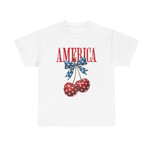 America Cherry Tee — Patriotic Vintage Stars & Stripes Graphic T-Shirt