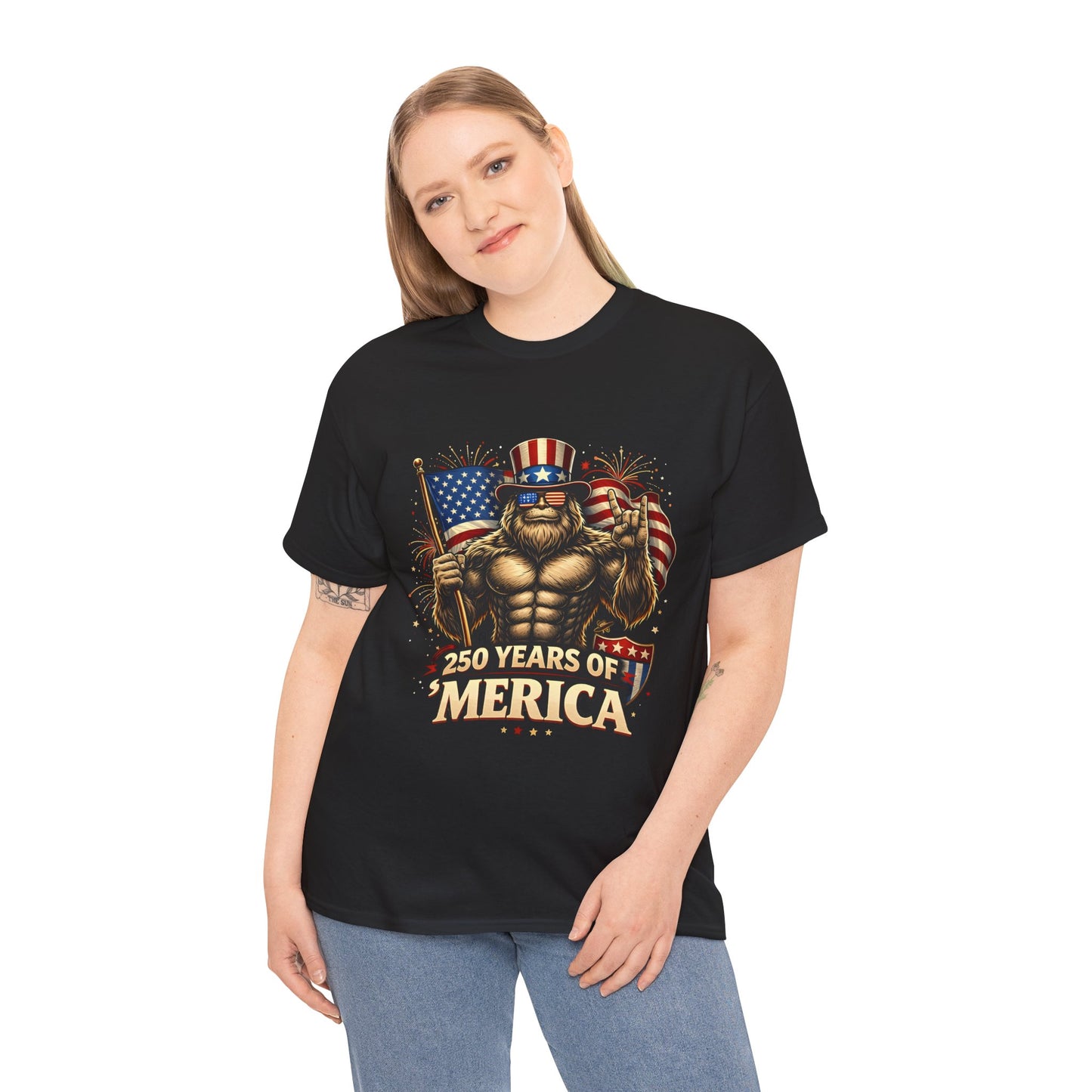 250 Years of America T-Shirt — Patriotic Uncle Sam Bigfoot Flag Tee