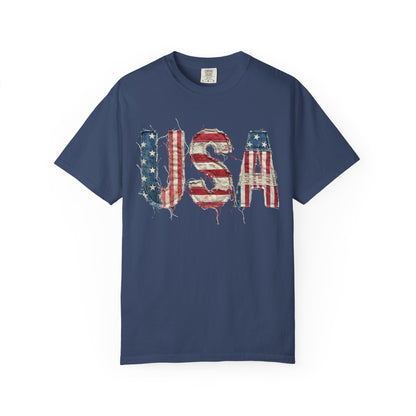 USA Flag Graphic T‑Shirt — Distressed Patriotic Tee for 4th of July