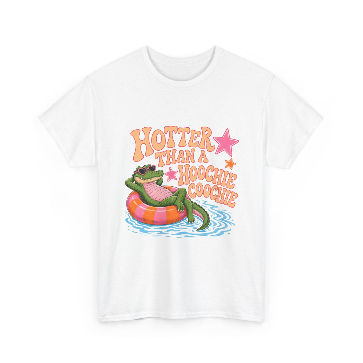 Graphic Tee — "Hotter Than a Hoochie Coochie" Alligator Pool Float Shirt