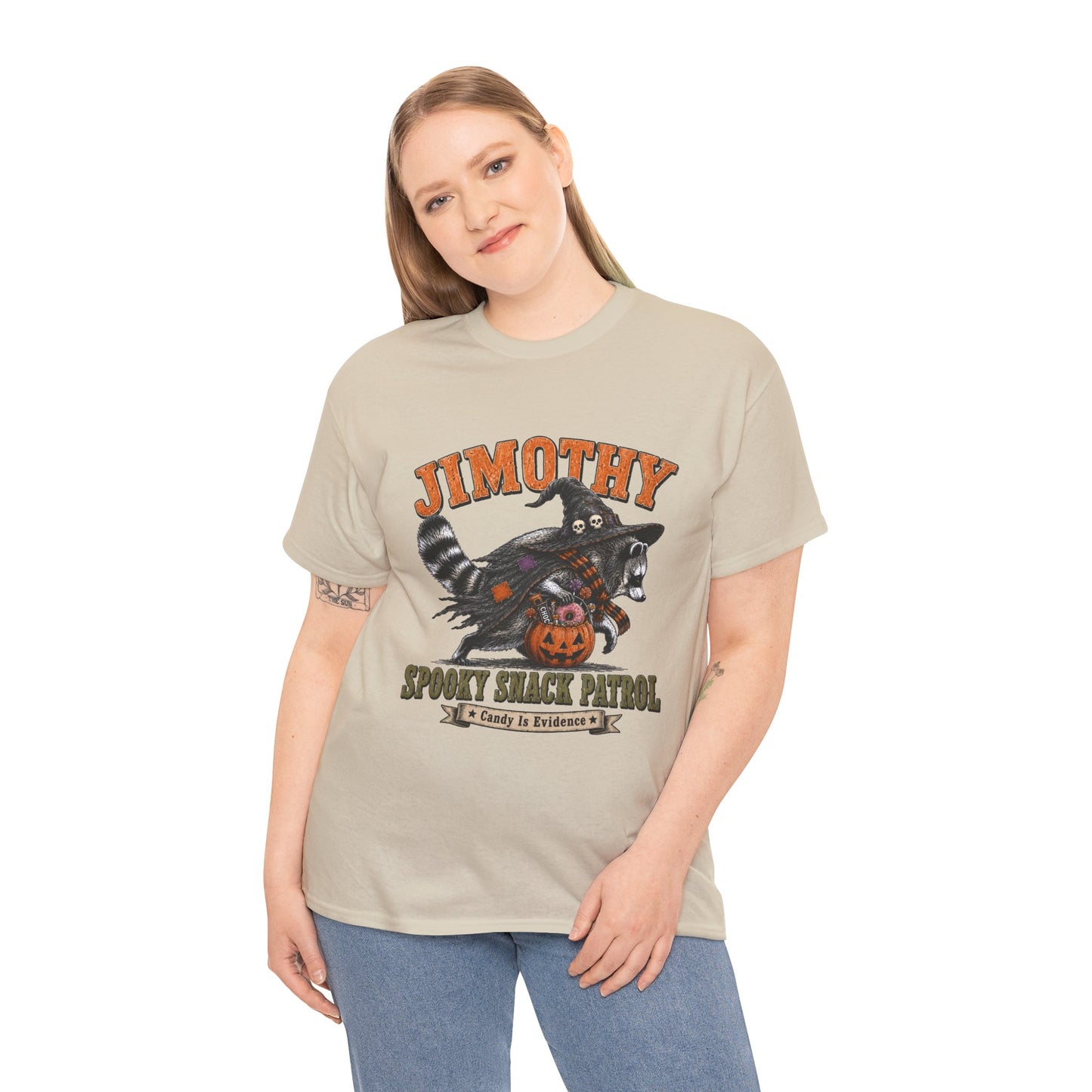 Halloween Racoon Tee — “Jimothy Spooky Snack Patrol” Graphic Shirt