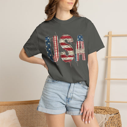 USA Flag Graphic T‑Shirt — Distressed Patriotic Tee for 4th of July
