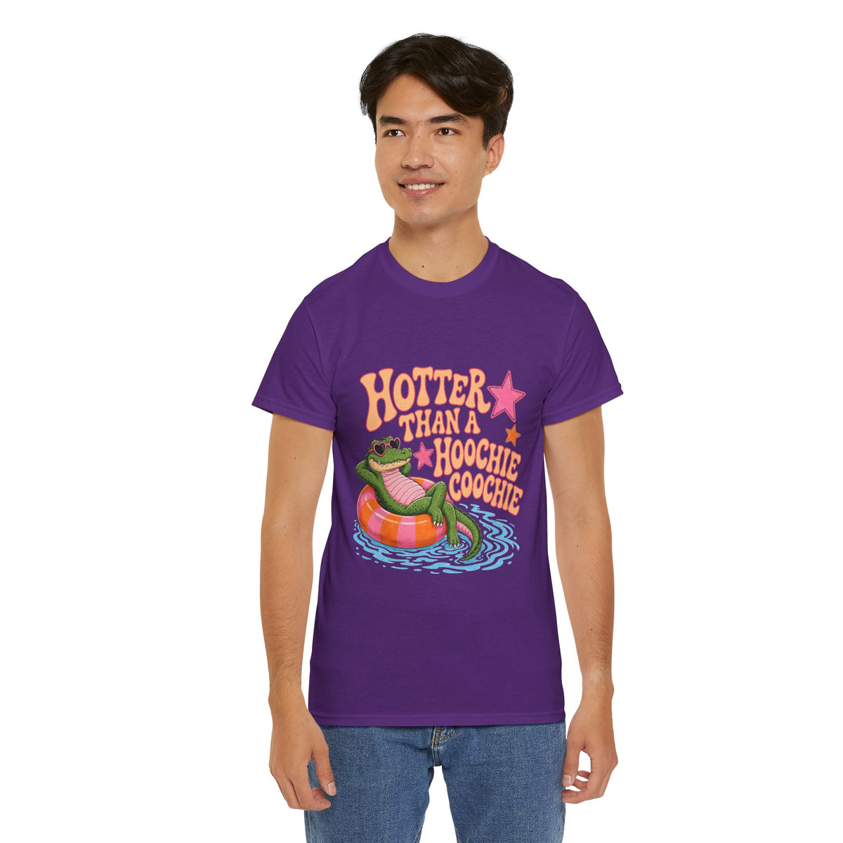 Graphic Tee — "Hotter Than a Hoochie Coochie" Alligator Pool Float Shirt