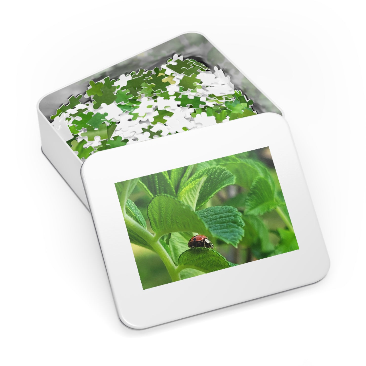 Ladybug on Green Leaves Jigsaw Puzzle (Tin Box)