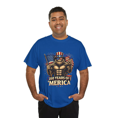 250 Years of America T-Shirt — Patriotic Uncle Sam Bigfoot Flag Tee
