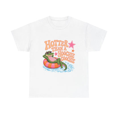 Graphic Tee — "Hotter Than a Hoochie Coochie" Alligator Pool Float Shirt