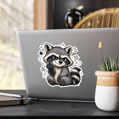 Rude Raccoon Kiss-Cut Vinyl Sticker — Sassy Middle Finger Decal for Laptop, Water Bottle, Car