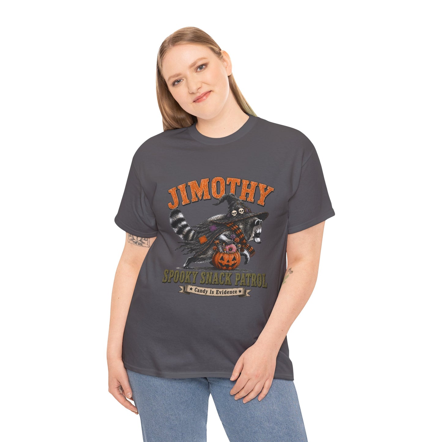 Halloween Racoon Tee — “Jimothy Spooky Snack Patrol” Graphic Shirt