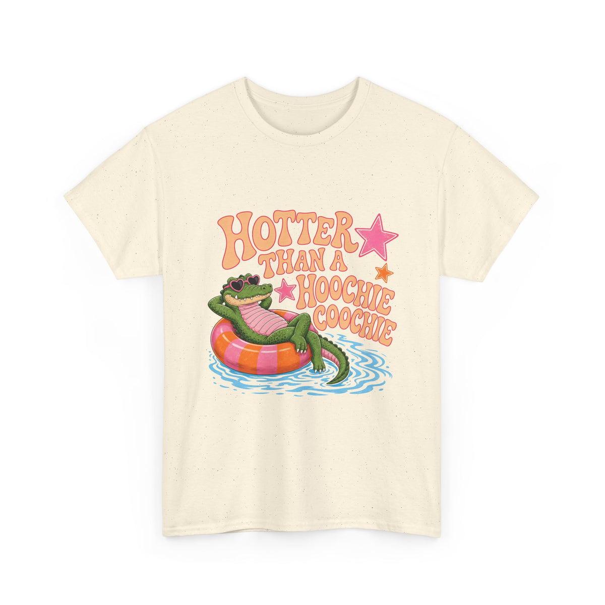 Graphic Tee — "Hotter Than a Hoochie Coochie" Alligator Pool Float Shirt