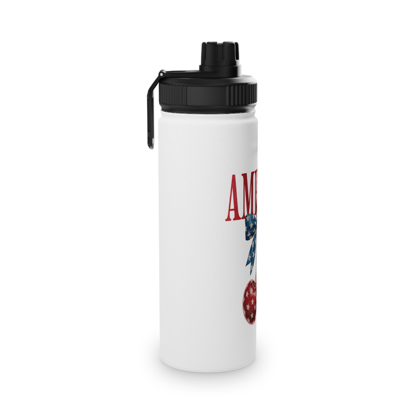 Patriotic Cherry Stainless Steel Water Bottle — USA Stars & Stripes Sports Lid