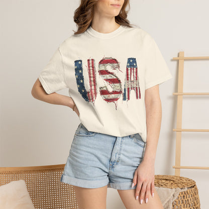 USA Flag Graphic T‑Shirt — Distressed Patriotic Tee for 4th of July
