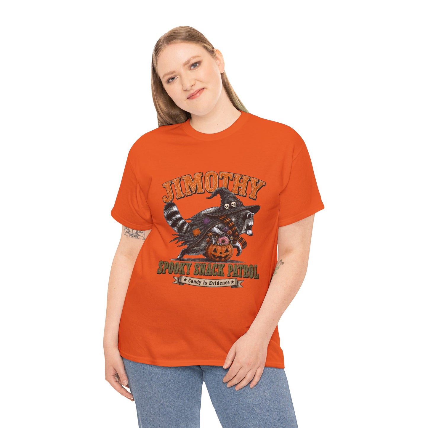 Halloween Racoon Tee — “Jimothy Spooky Snack Patrol” Graphic Shirt