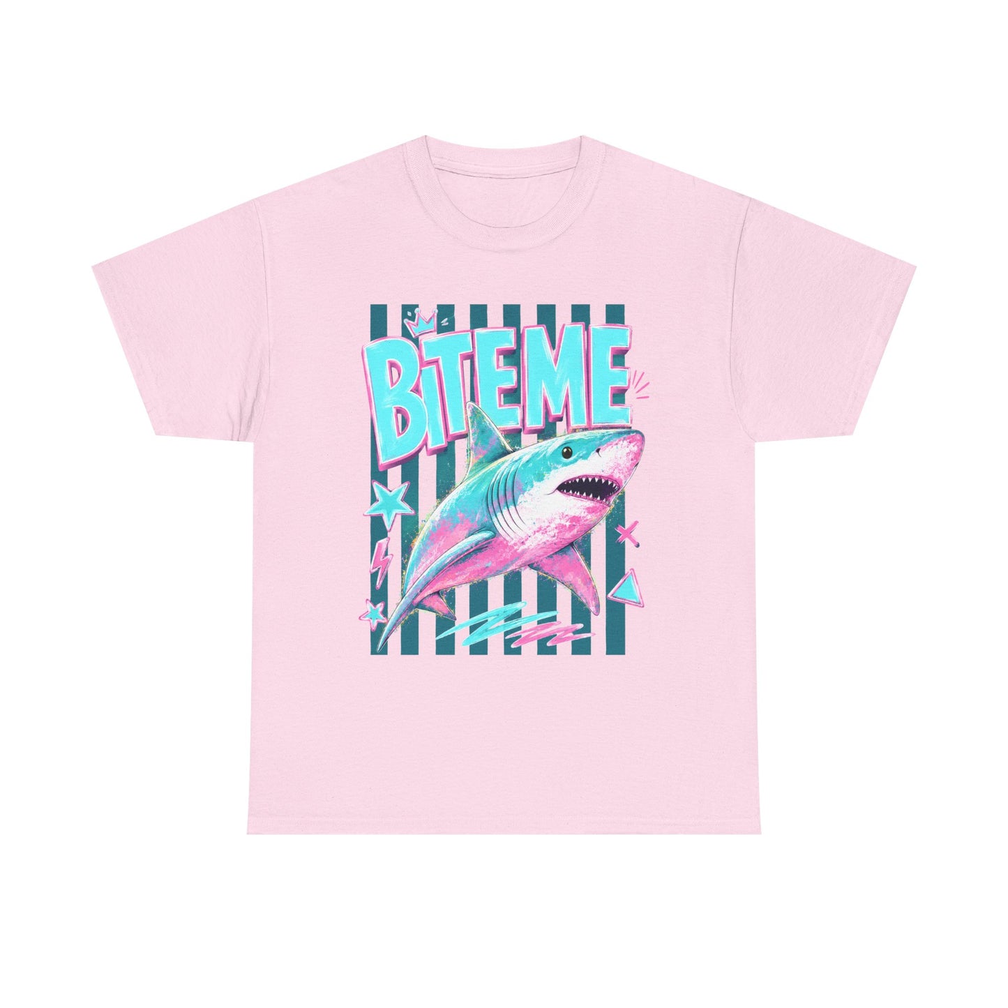 Shark 'Bite Me' Graphic Tee — Retro Neon Coastal Surf T-Shirt