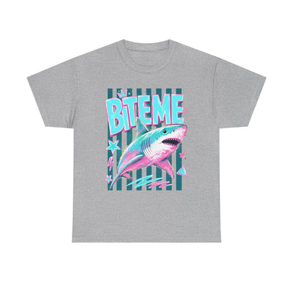 Shark 'Bite Me' Graphic Tee — Retro Neon Coastal Surf T-Shirt