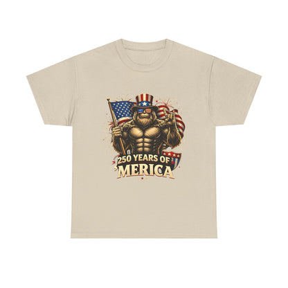 250 Years of America T-Shirt — Patriotic Uncle Sam Bigfoot Flag Tee