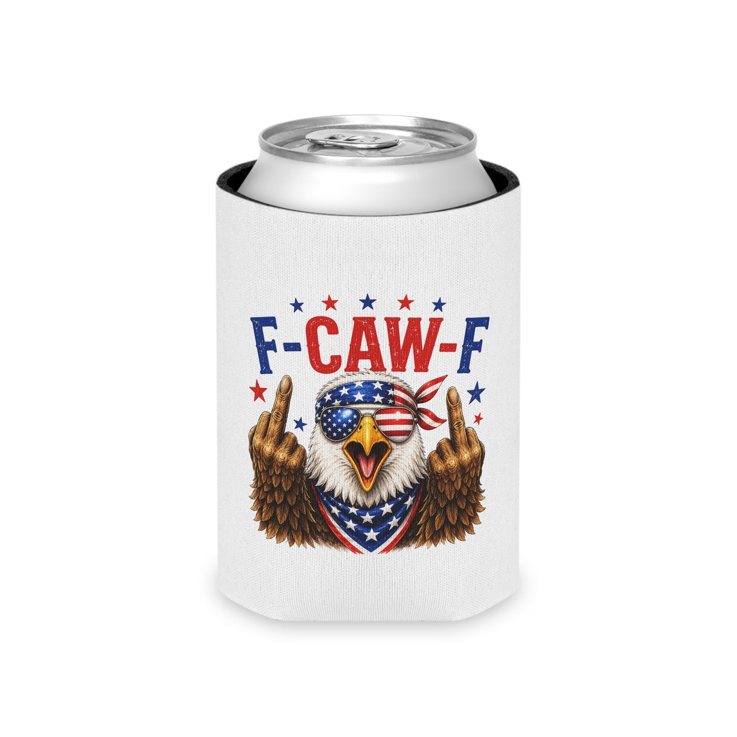 Patriotic Eagle 'F-CAW-F' Can Cooler – Funny 4th of July Drink Koozie