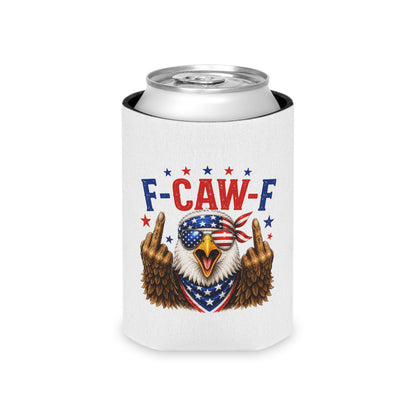 Patriotic Eagle 'F-CAW-F' Can Cooler – Funny 4th of July Drink Koozie