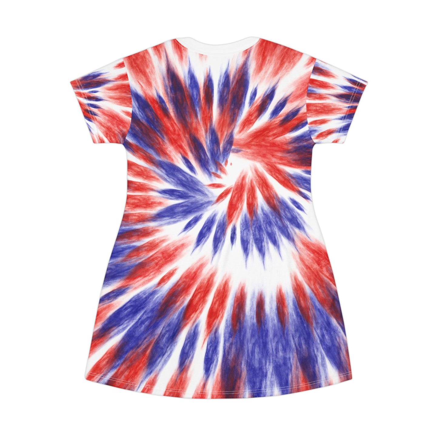 Tie-Dye Patriotic T-Shirt Dress — Red White & Blue Spiral All-Over Print