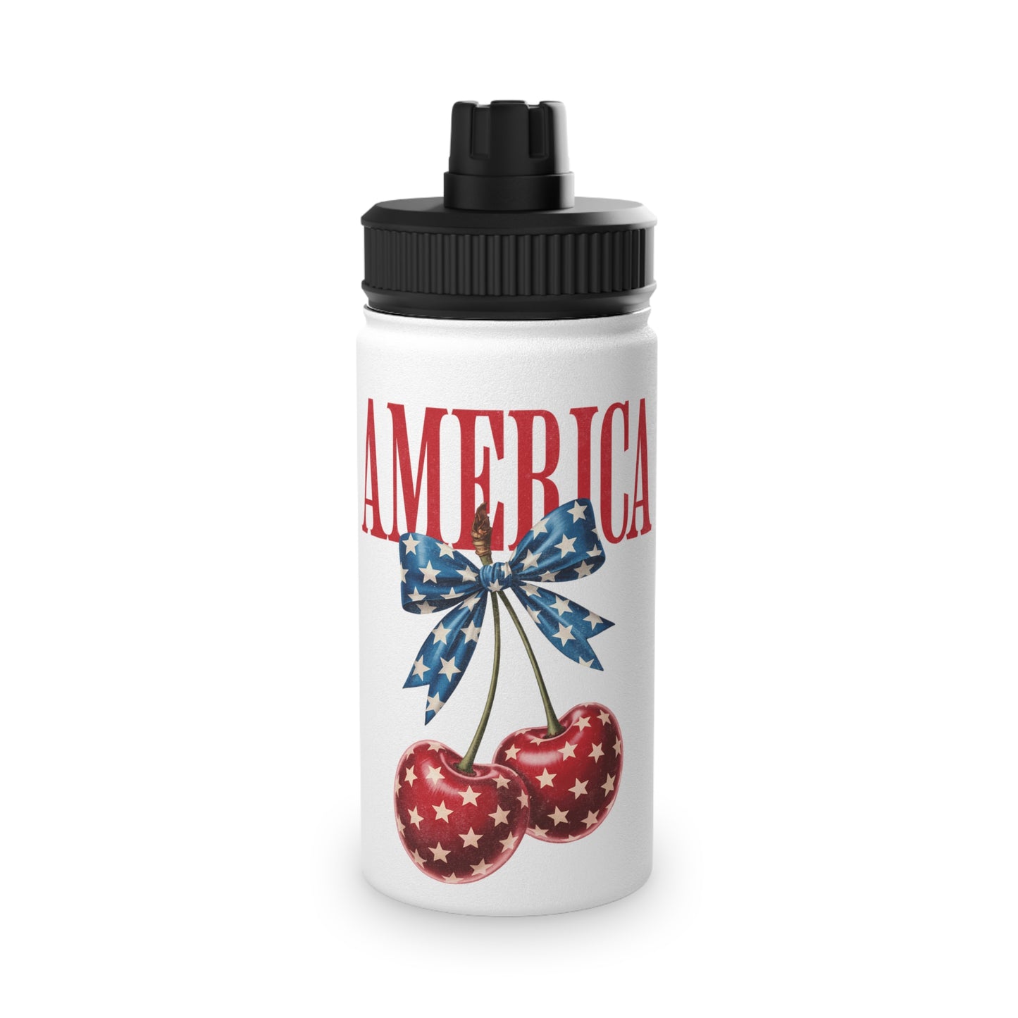 Patriotic Cherry Stainless Steel Water Bottle — USA Stars & Stripes Sports Lid