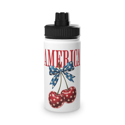 Patriotic Cherry Stainless Steel Water Bottle — USA Stars & Stripes Sports Lid