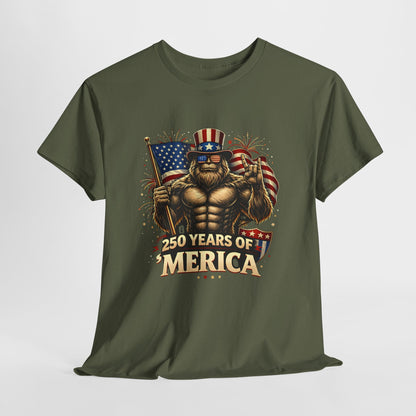 250 Years of America T-Shirt — Patriotic Uncle Sam Bigfoot Flag Tee