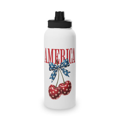 Patriotic Cherry Stainless Steel Water Bottle — USA Stars & Stripes Sports Lid