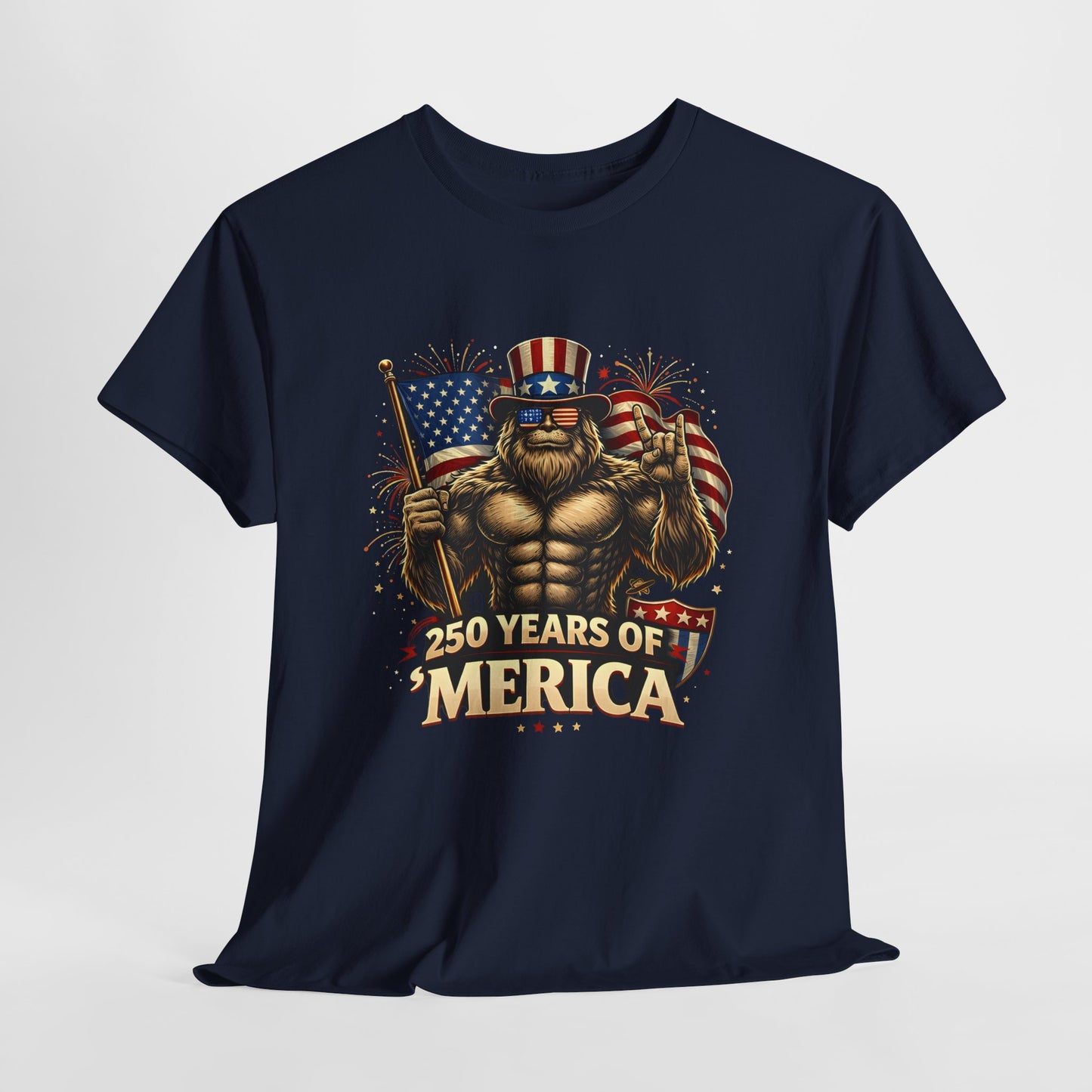 250 Years of America T-Shirt — Patriotic Uncle Sam Bigfoot Flag Tee