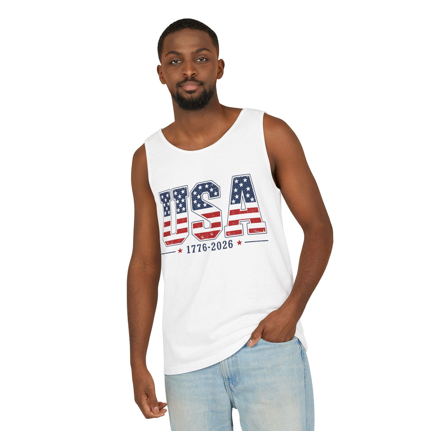 USA 1776-2026 Flag Graphic Tank Top — Patriotic Fourth of July Tee