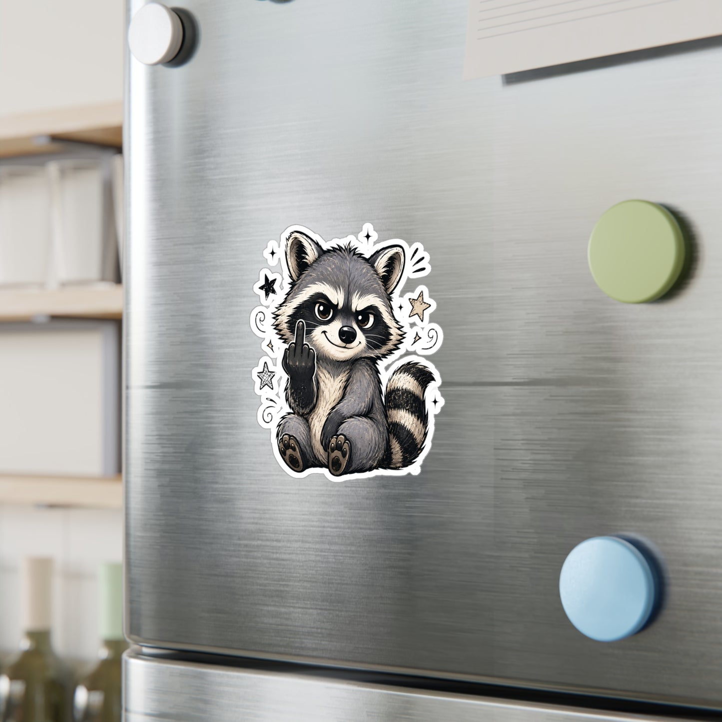 Rude Raccoon Kiss-Cut Vinyl Sticker — Sassy Middle Finger Decal for Laptop, Water Bottle, Car