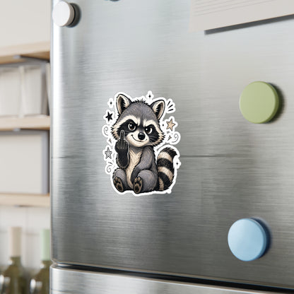 Rude Raccoon Kiss-Cut Vinyl Sticker — Sassy Middle Finger Decal for Laptop, Water Bottle, Car