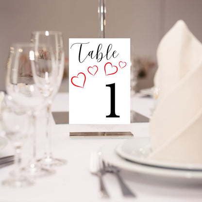 Red Hearts Table Number Template