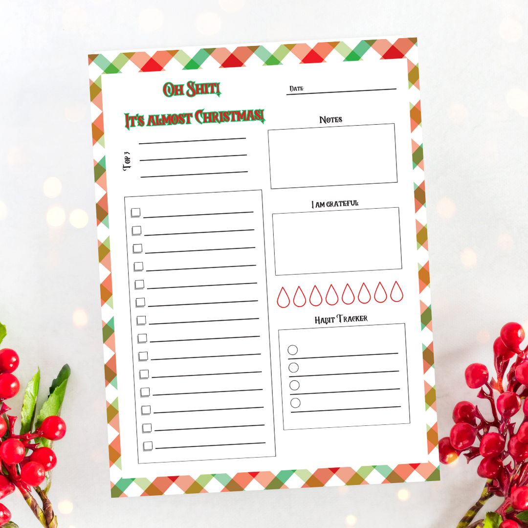 "Oh Shit! It's Almost Christmas!" Checklist/Tracker Plaid