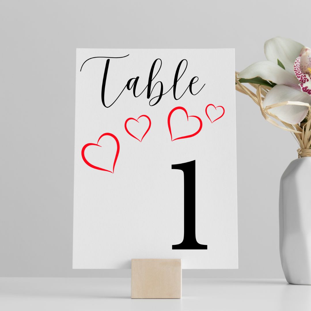 Red Hearts Table Number Template